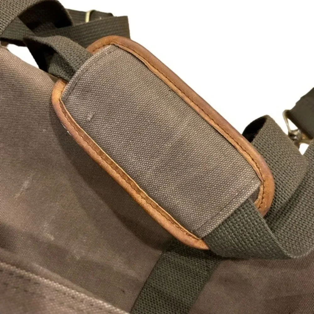 Vintage HIGH SIERRA Mens Brown Green Canvas Leather Flight Large Duffel‎ Bag